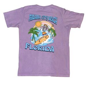 Panama City Beach Florida T-Shirt Skeleton Surfer Purple Small Tee